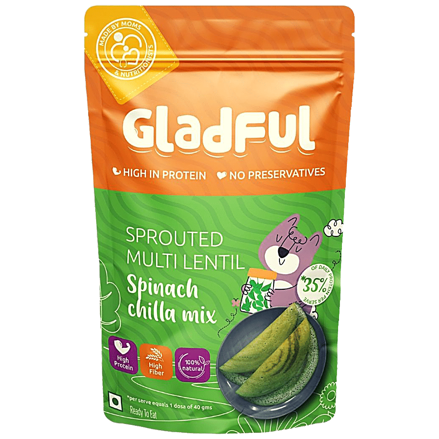 Gladful Sprouted Multi Lentil Spinach Chilla Mix - High In Protein & Fibre