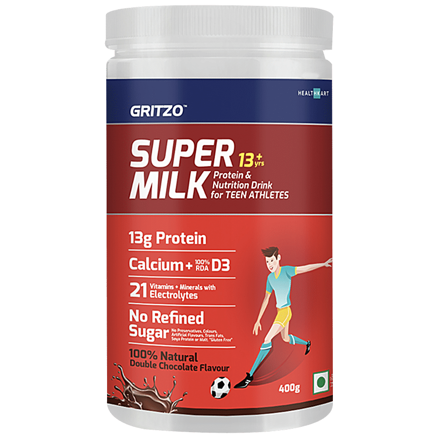 Gritzo SuperMilk Daily Nutrition For 13+Y Teen Athletes With Zero Refined Sugar - Double Chocolate