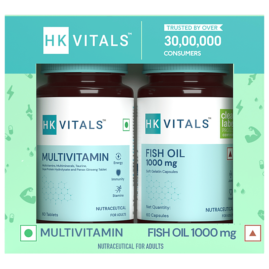 HealthKart HK Vitals Multivitamin Tablets & Fish Oil Capsules Combo For Women & Men