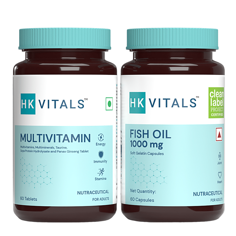 HealthKart HK Vitals Multivitamin Tablets & Fish Oil Capsules Combo For Women & Men