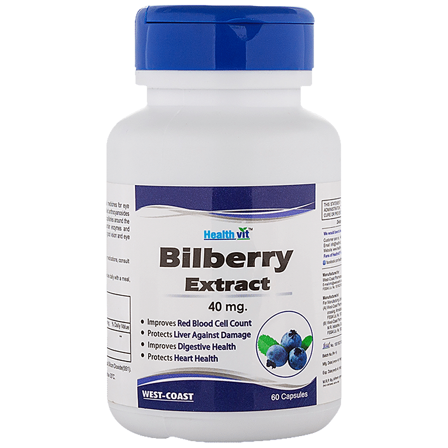 Healthvit Bilberry Extract 40 mg Capsules - Improves Red Blood Cell Count