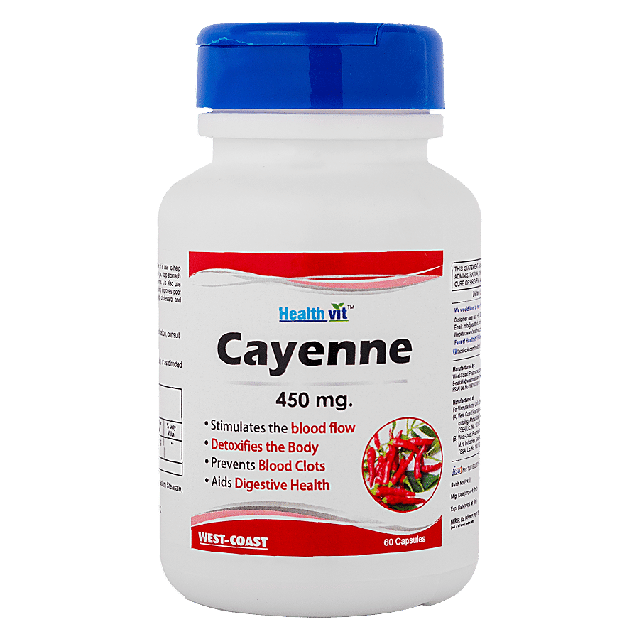 Healthvit Cayenne 450 mg Capsules - Detoxifies The Body