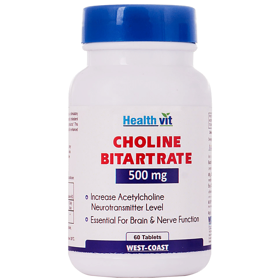 Healthvit Choline Bitartrate 500 mg Tablets - Essential For Brain & Nerve Function