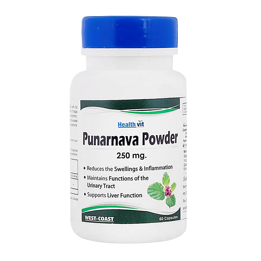 Healthvit Punarnava Powder 250 mg Capsules - Supports Liver Function