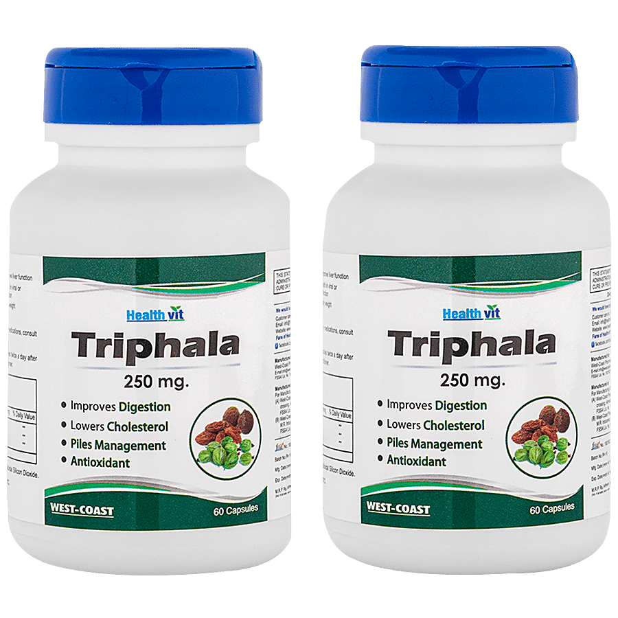 Healthvit Triphala Powder 250 mg Capsules - Improves Digestion