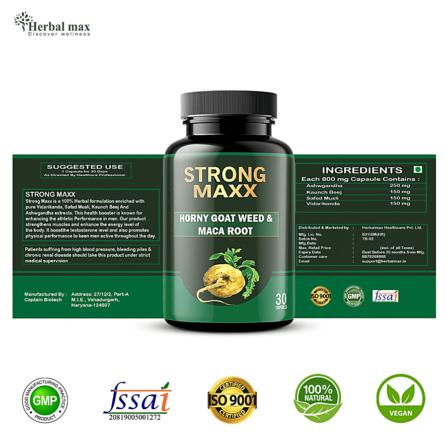 Herbal max Strong Maxx - Horny Goat Weed & Maca Root Extract Capsule