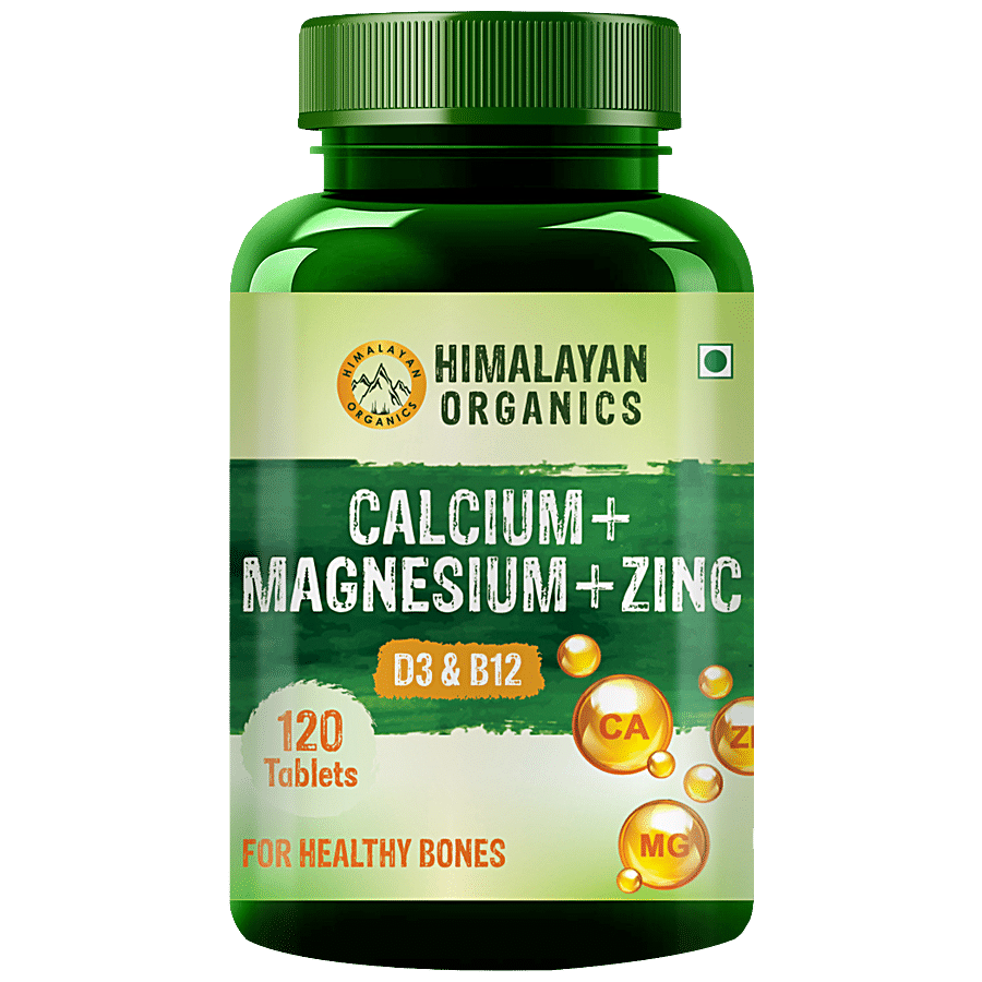 Himalayan Organics Calcium Magnesium Zinc D3 & B12 Tablets - For Healthy Bones