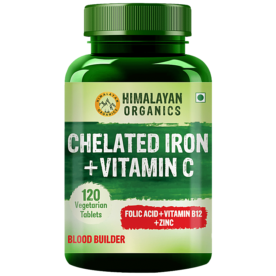 Himalayan Organics Chelated Iron & Vitamin C Dietary Supplement Tablets - Helps In Building Blood