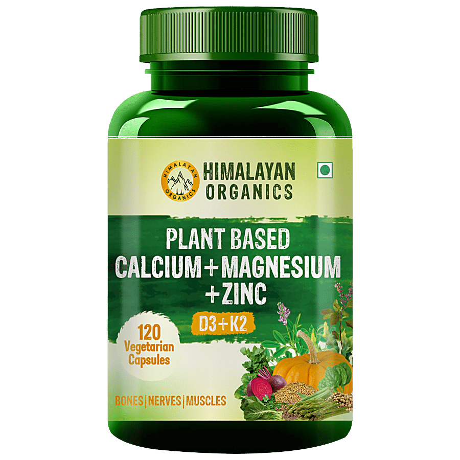 Himalayan Organics Plant Based Calcium Magnesium Zinc D3 & K2 Capsules - For Bones