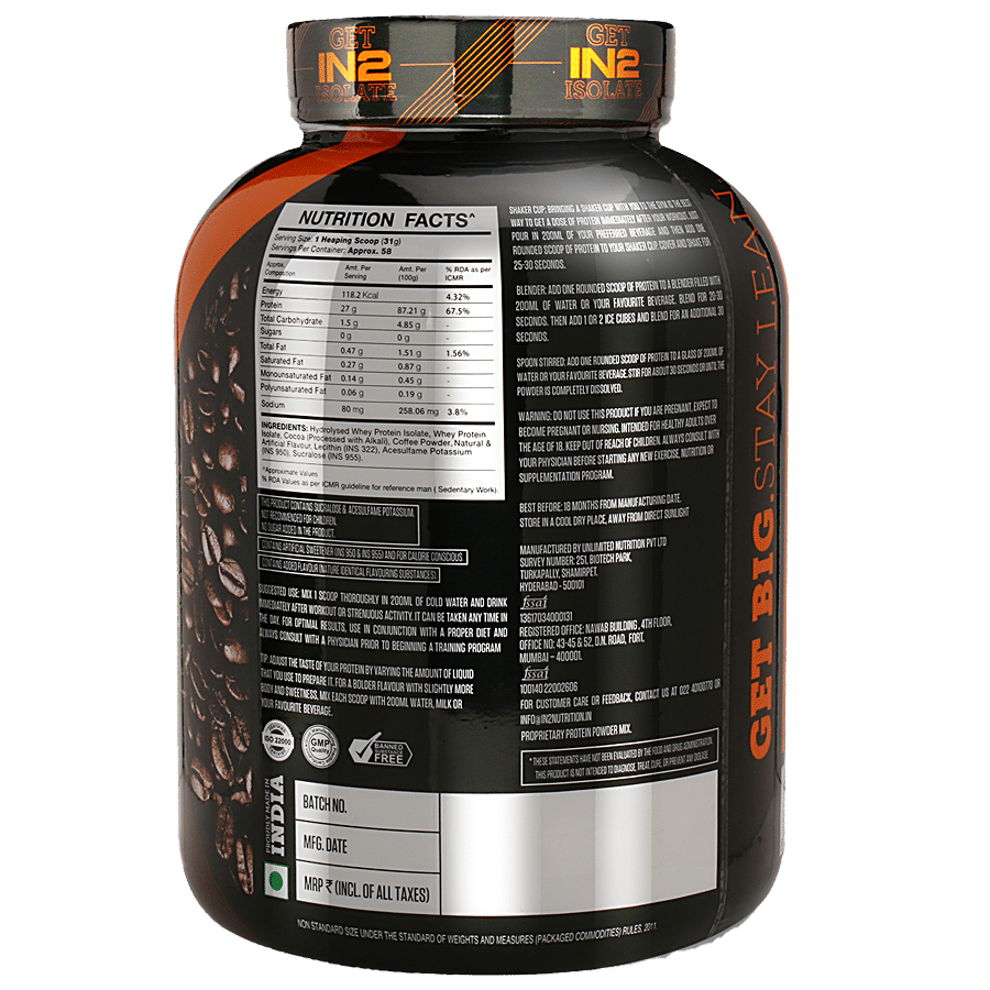 IN2 Whey Protein 100% Isolate - Café Mocha