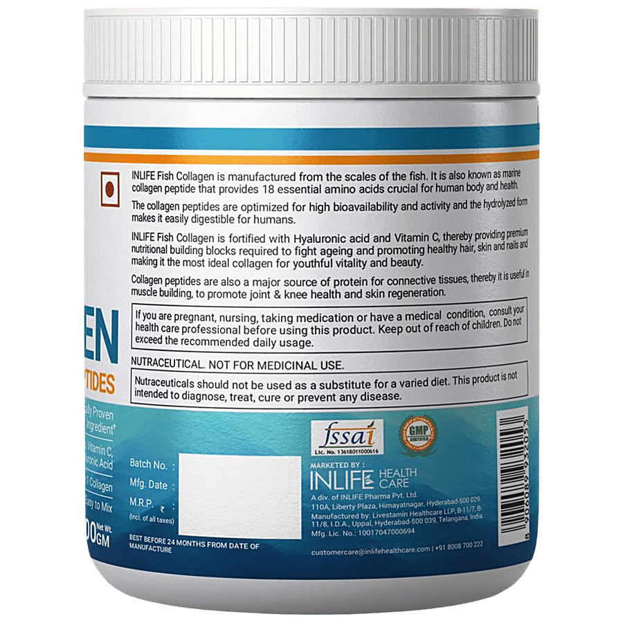 INLIFE Hydrolyzed Fish Collagen Peptides Powder - Orange Flavour