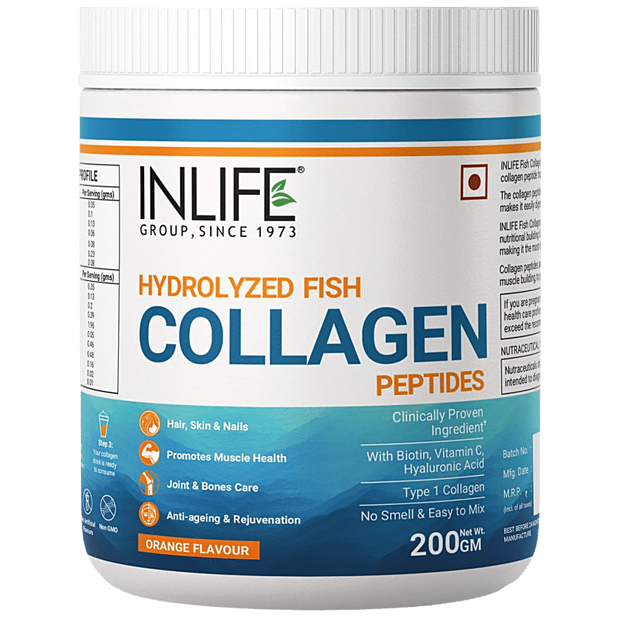 INLIFE Hydrolyzed Fish Collagen Peptides Powder - Orange Flavour