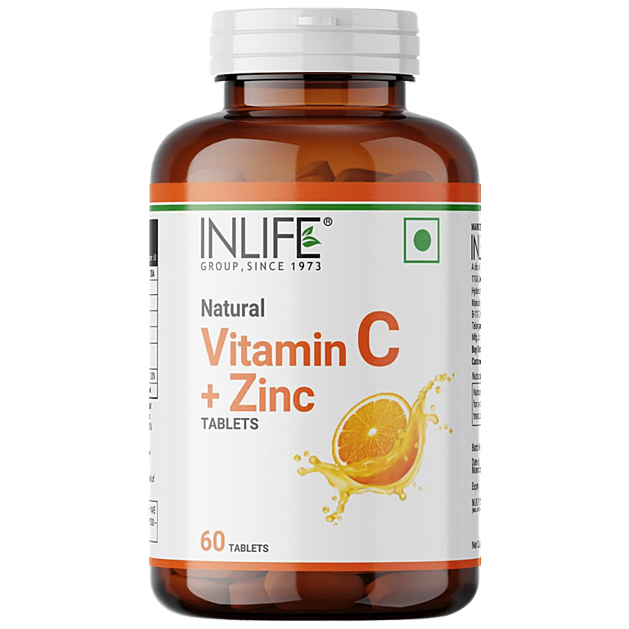 INLIFE Natural Vitamin C + Zinc Tablets - For Immunity & Skin Care