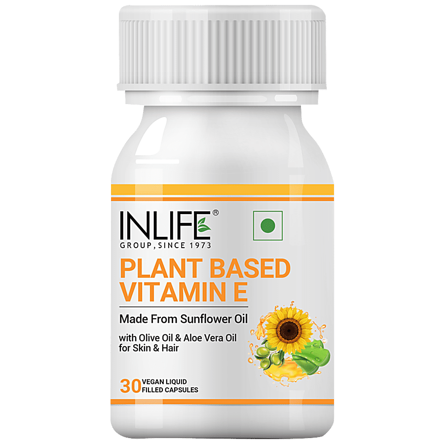 INLIFE Plant Based Natural Vitamin E Oil Capsules - For Skin Health & Immunity Booster