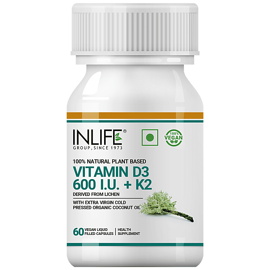 INLIFE Plant-Based Vitamin D3 K2 Capsules - Lichen Source