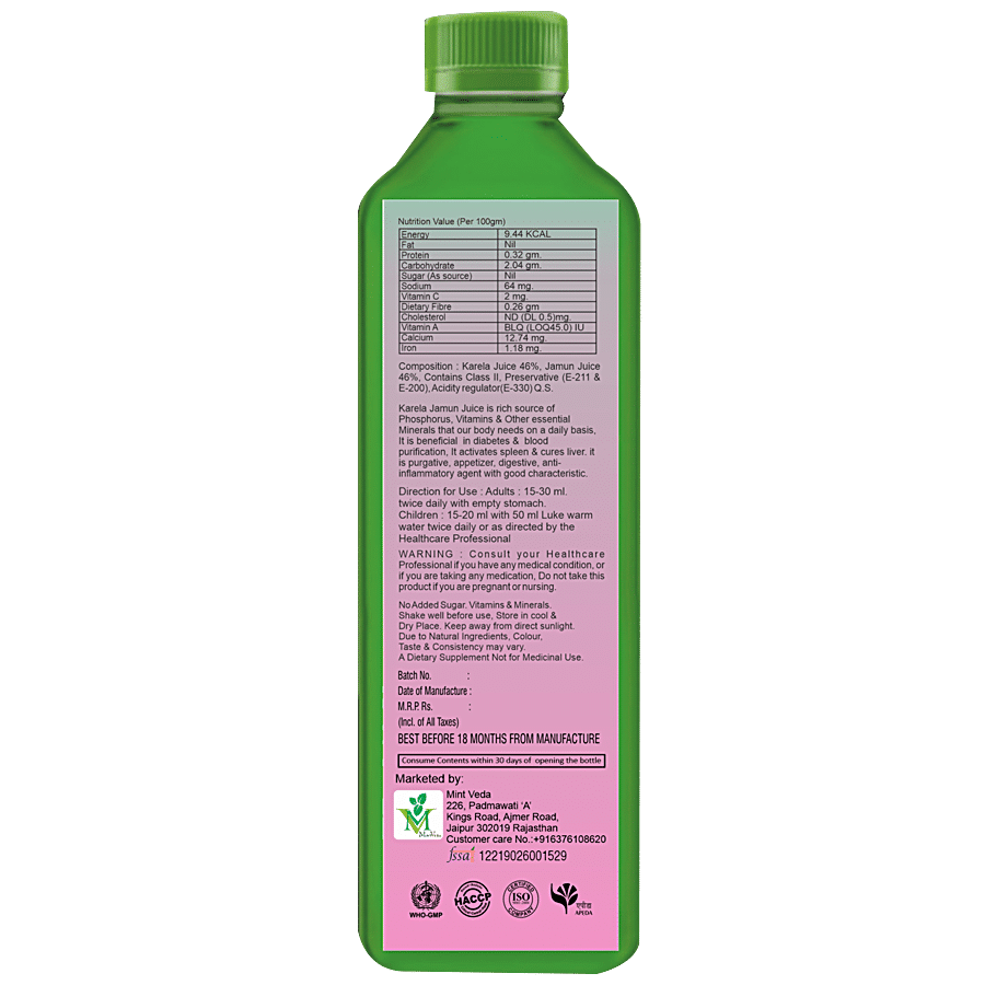 Mintveda Karela Jamun Sugar Free Juice