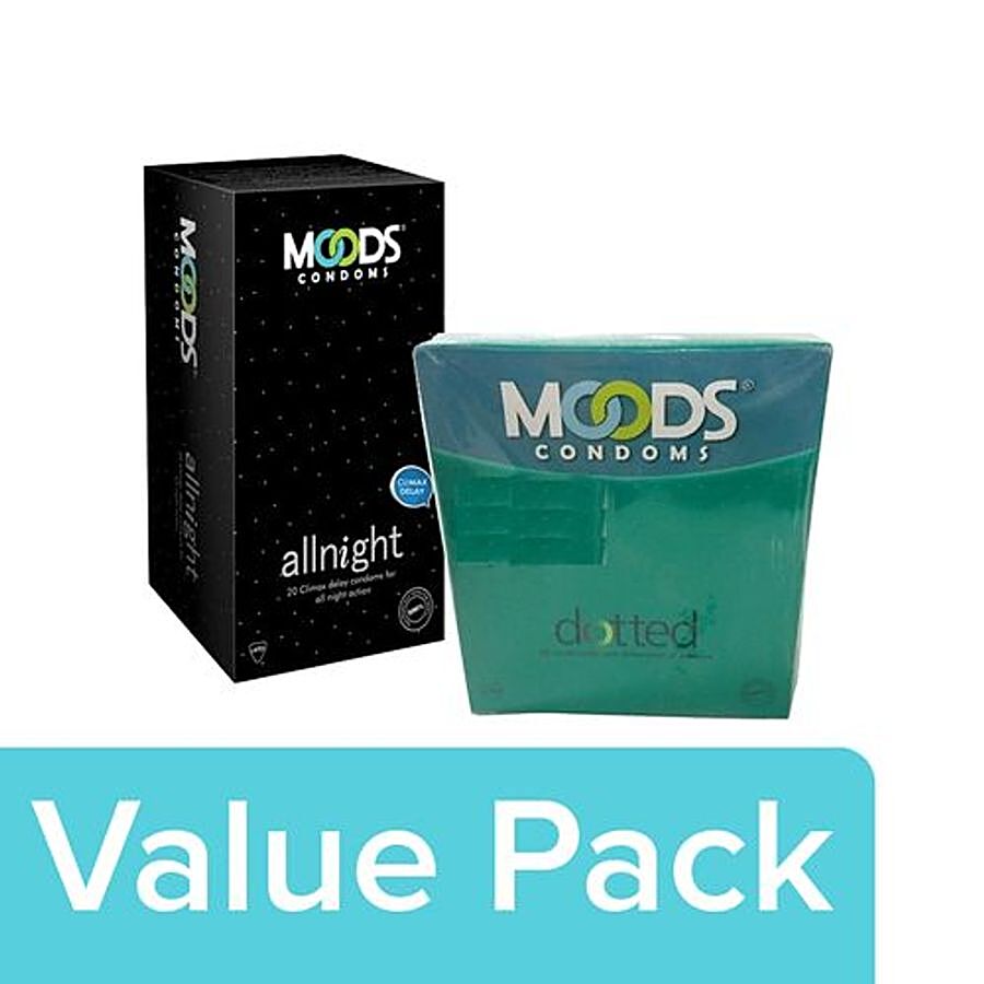 Moods Condoms - All Night 20 pcs + Condoms - Supreme Dotted 20 pcs