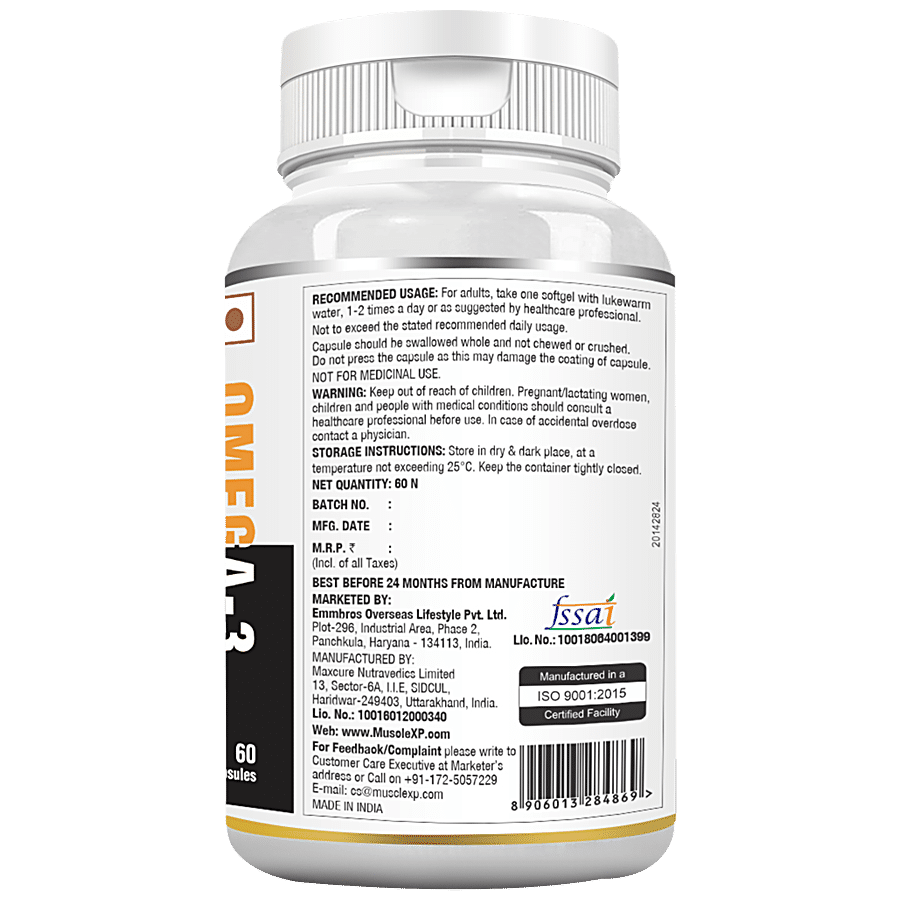 MuscleXP Advanced Fish Oil Omega-3 Softgel Capsule - Double Strength