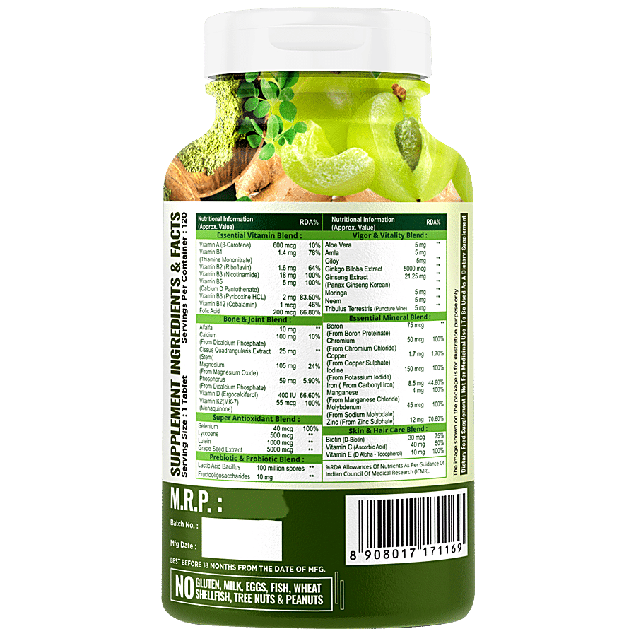 Nature Life Nutrition Immunity Multivitamins With Probiotics Tablet - For Energy & Better Digestion