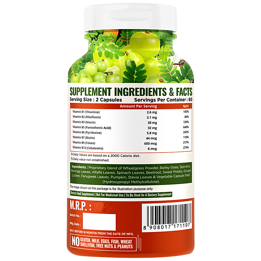 Nature Life Nutrition Plant Based B Complex Dietary Supplement Capsules - Supports Immune System