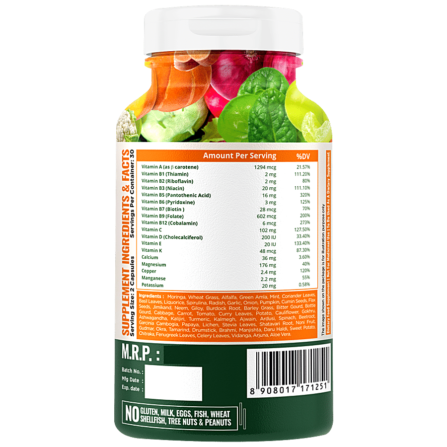 Nature Life Nutrition Plant Based Multivitamin Dietary Supplement Capsules - For Immune Health