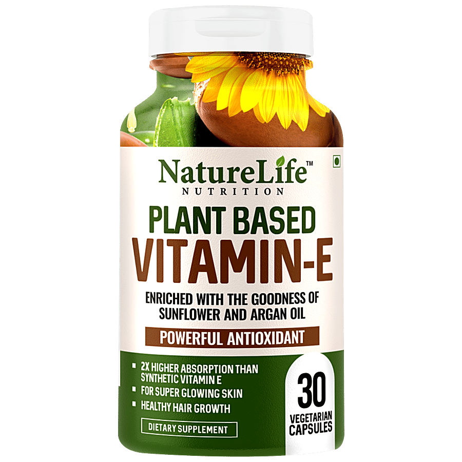 Nature Life Nutrition Plant Based Vitamin E Dietary Supplement Capsules - For Skin & Hair