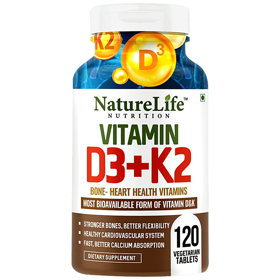 Nature Life Nutrition Vitamin D3 & K2 Supplement Tablets - For Heart & Bone Health Support