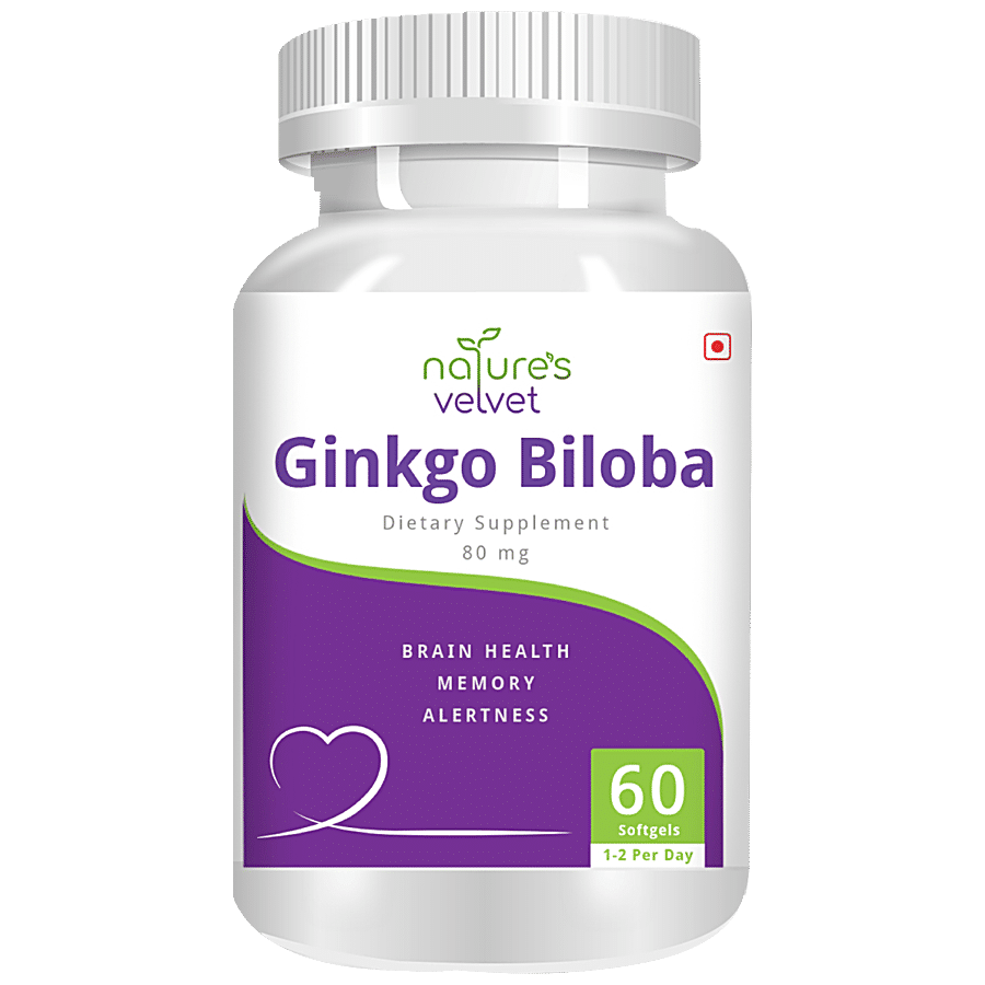 Natures Velvet Ginkgo Biloba Extract 80mg Softgels - Improves Brain function