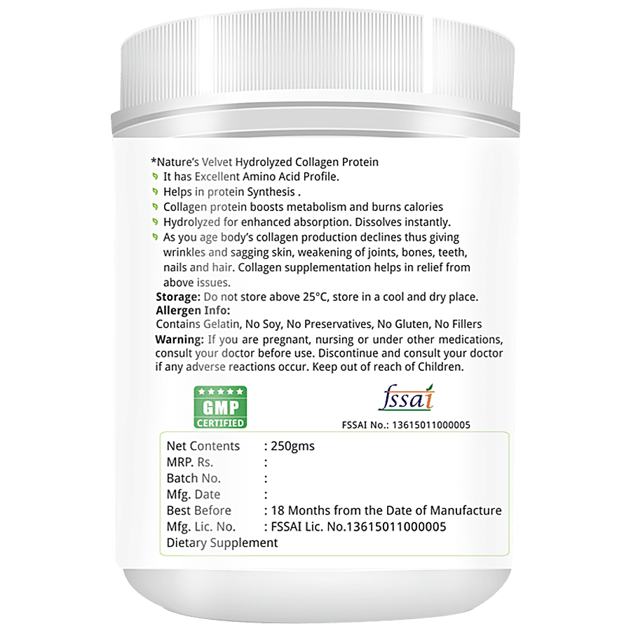 Natures Velvet Hydrolysed Collagen Powder Supplement - For Healthy Hair