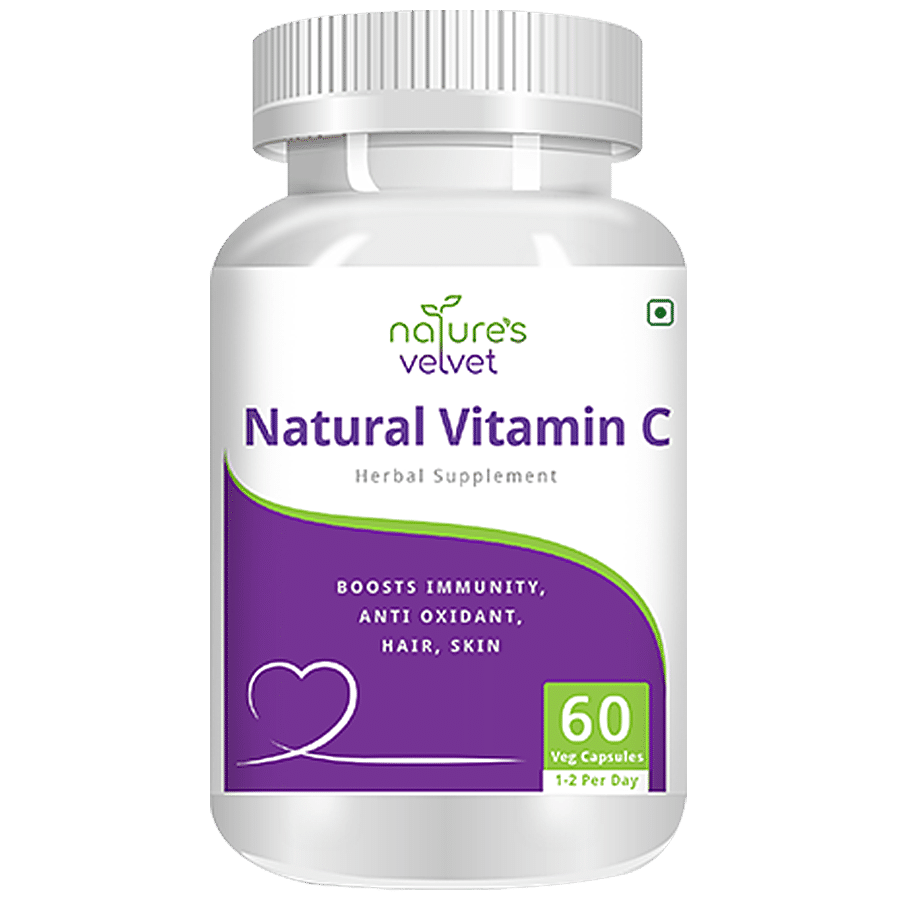 Natures Velvet Natural Vitamin C 500mg Vegetarian Capsules - Boosts Immunity