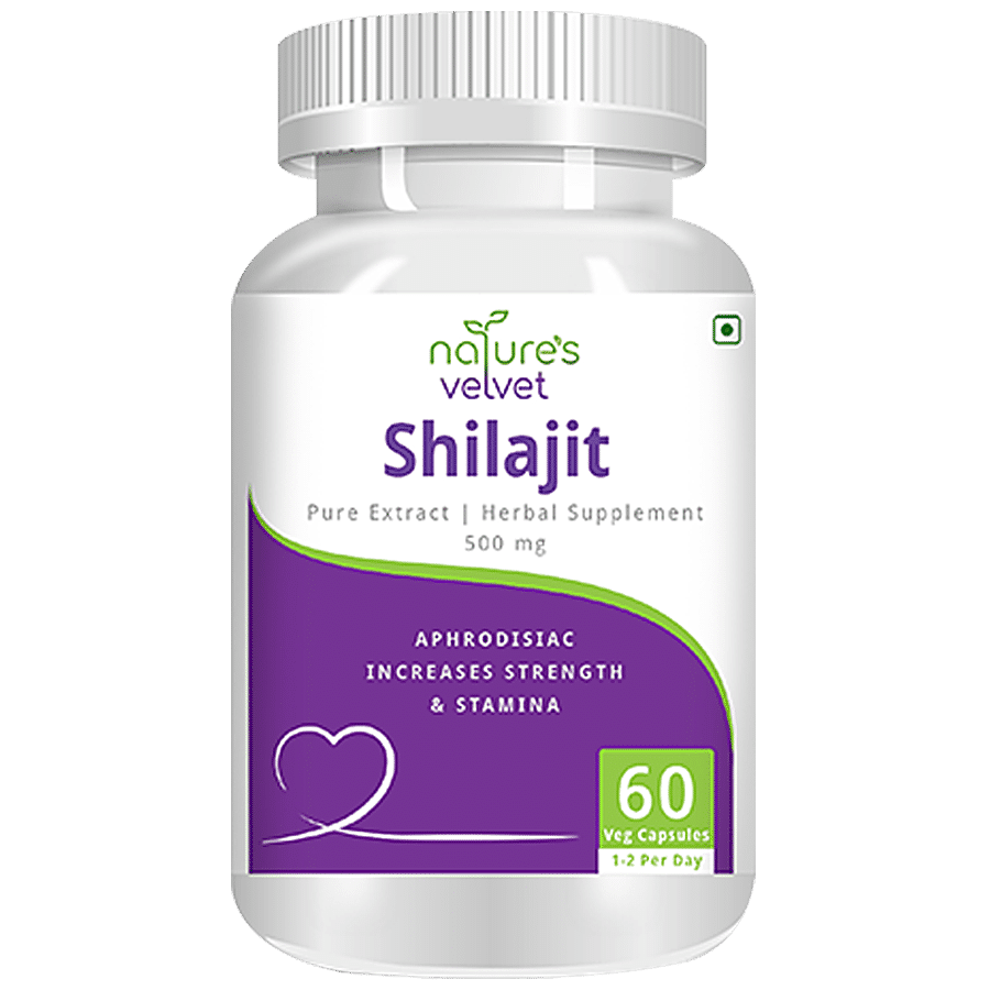 Natures Velvet Shilajit Extract 500mg Vegetarian Capsules - For Youth & Stamina