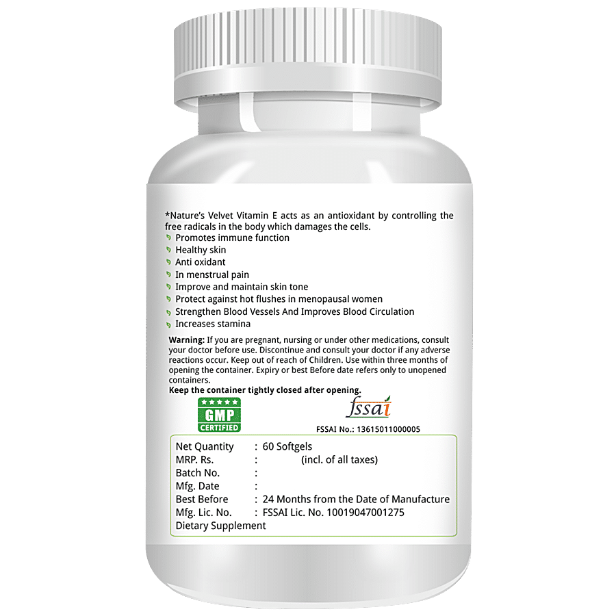 Natures Velvet Vitamin E 400 IU Softgels - Immunity