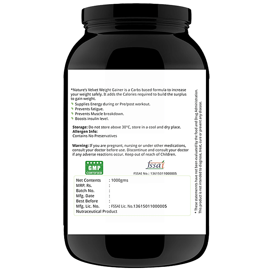 Natures Velvet Weight Gainer Powder Dietary Supplement - Chocolate Flavour