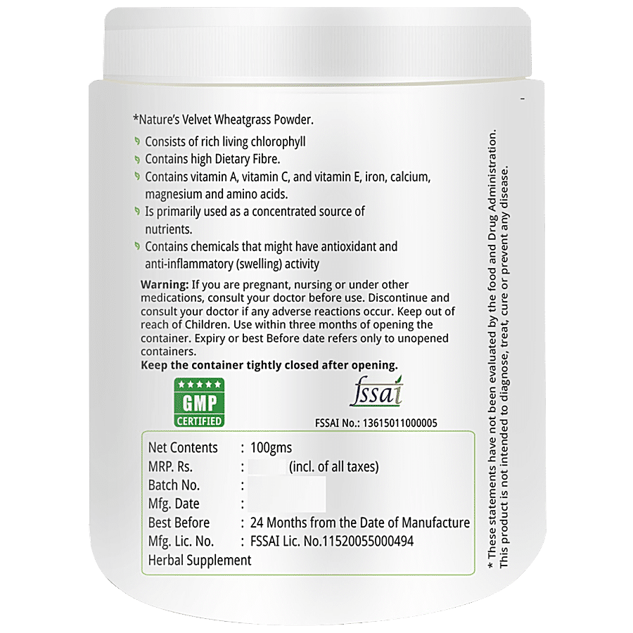 Natures Velvet Wheat Grass Powder - Natural Herbal Supplement