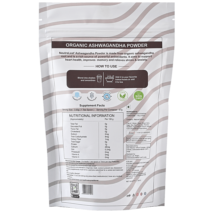 NeutraLeaf Organic Ashwagandha Powder