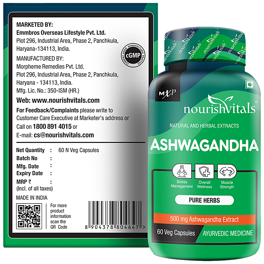 Nourishvitals Ashwagandha500 mg Capsules - Stress Management