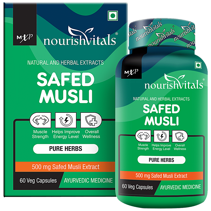 Nourishvitals Safed Musli 500 mg Capsules - With Saponins > 20% Pure Herbs