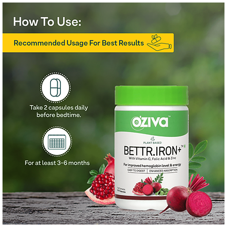 O'ZIVA Bettr. Iron+ Capsules - For Improved Haemoglobin & Oxygen Binding Capacity