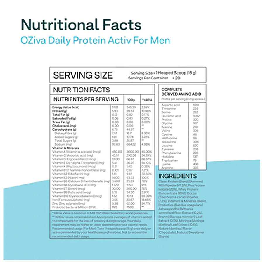 O'ZIVA Daily Protein Activ For Men With Clean Whey Protein