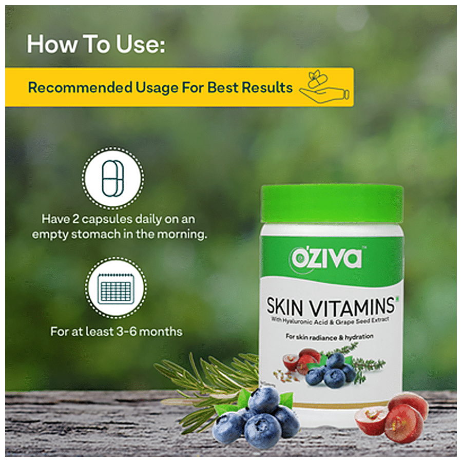 O'ZIVA Skin Vitamins Capsules - With Hyaluronic Acid & Grape Seed Extract