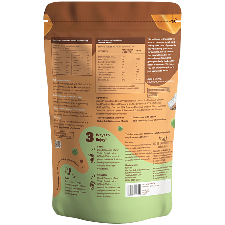 Origin Nutrition Vegan Protein Powder - Coffee Caramel