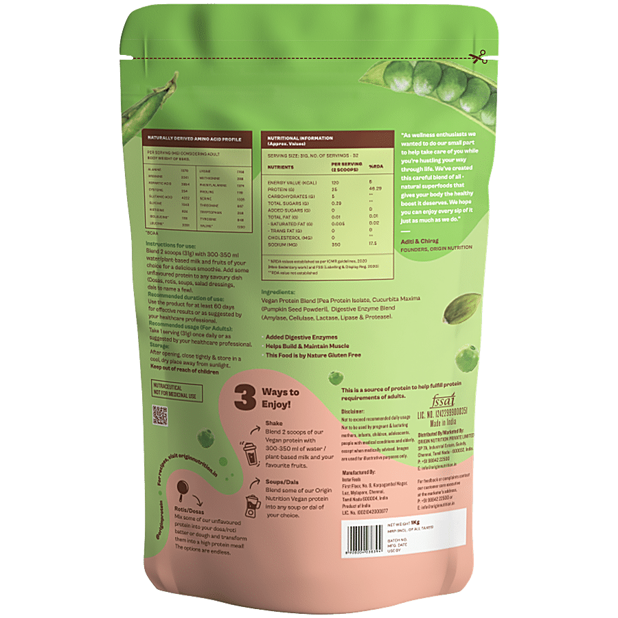 Origin Nutrition Vegan Protein Powder - Unflavoured