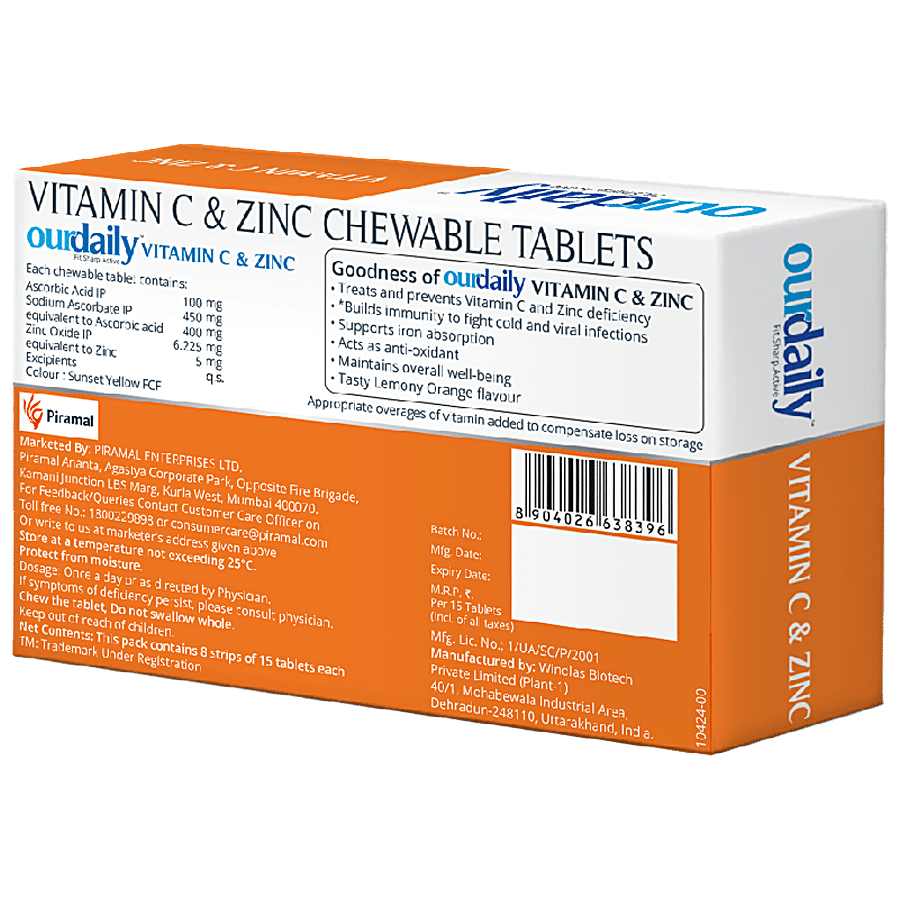 Ourdaily Vitamin C & Zinc Chewable Tablet - Provides Immune Support