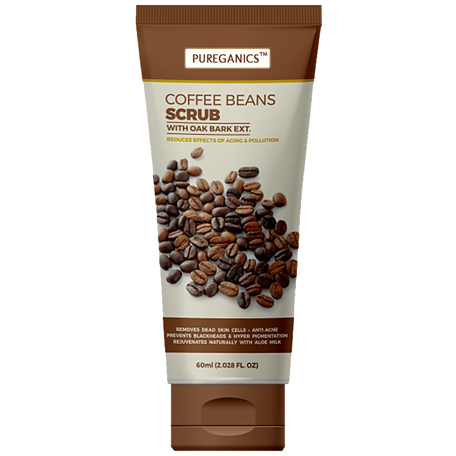 PUREGANICS Coffee Beans Scrub With Oak Bark Extract - Removes Dead Skin Cells