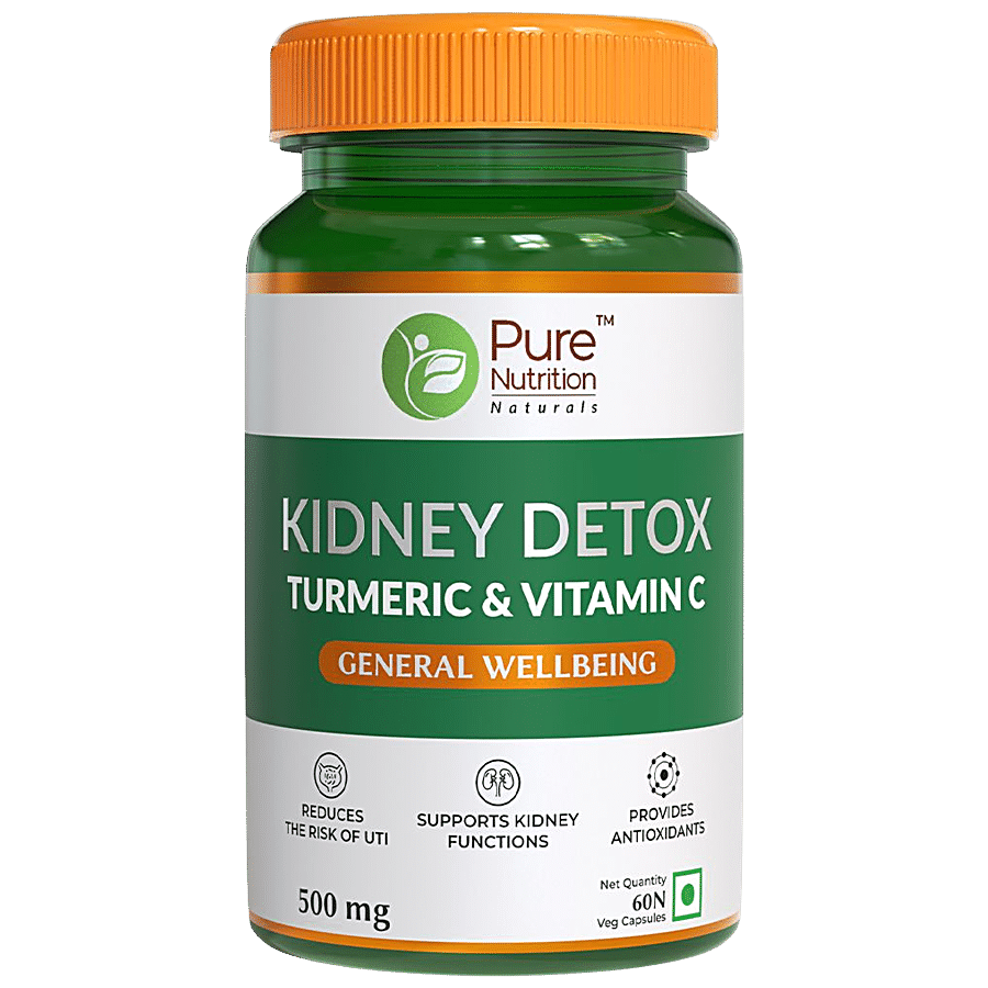 Pure Nutrition  Kidney Detox Capsules For General Wellbeing With Turmeric & Vitamin C - Reduces UTI Risk