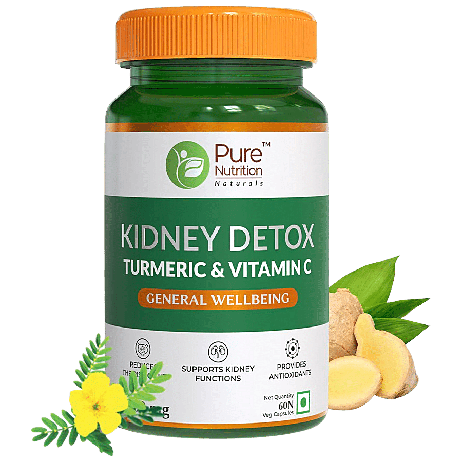 Pure Nutrition  Kidney Detox Capsules For General Wellbeing With Turmeric & Vitamin C - Reduces UTI Risk