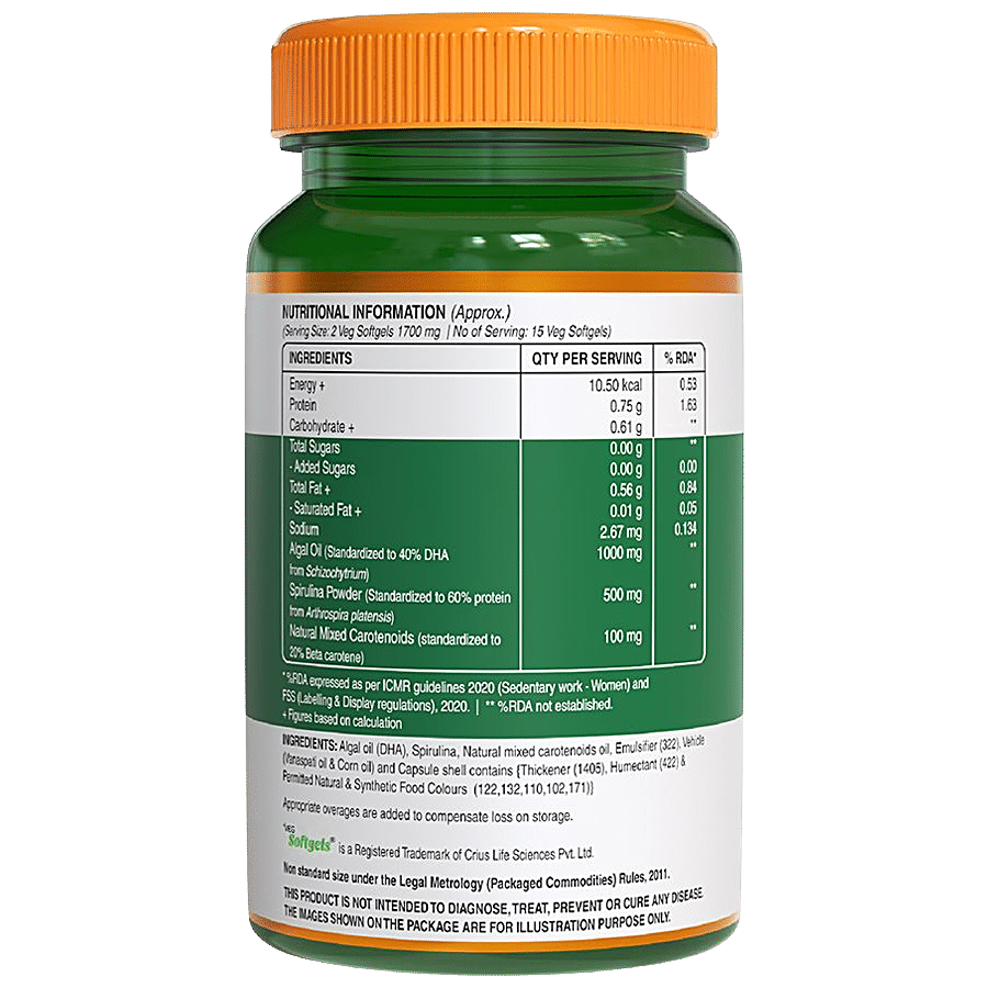 Pure Nutrition  Veg Omega 3 From Algal Oil With Astaxanthin For Brain & Heart Health