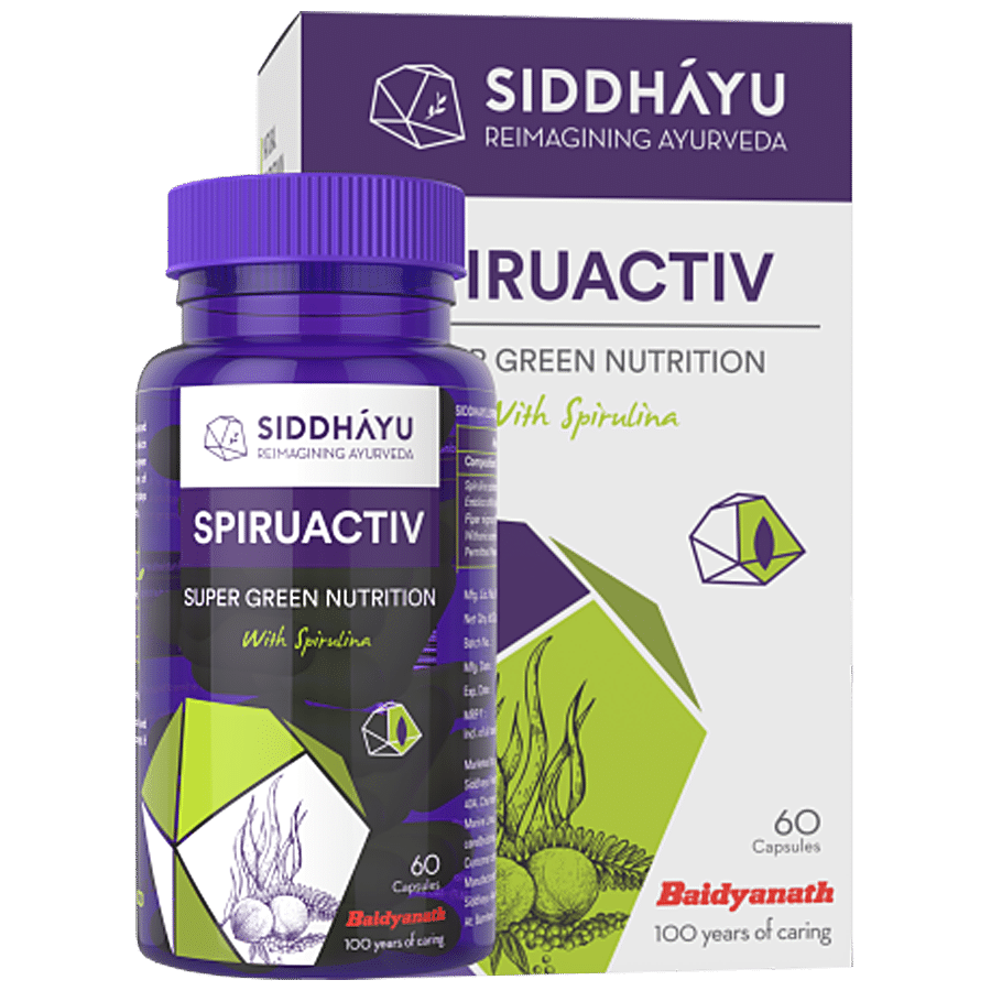 SIDDHAYU Spiruactiv Super Green Nutrition Capsules - With Spirulina