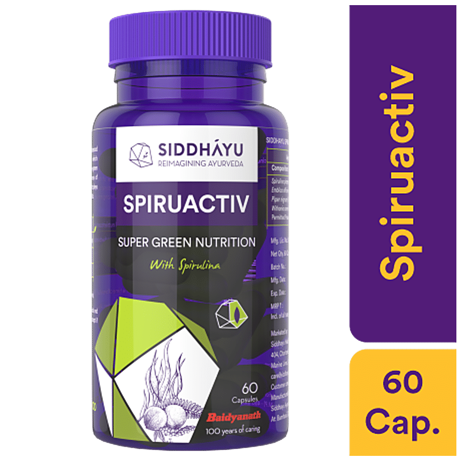 SIDDHAYU Spiruactiv Super Green Nutrition Capsules - With Spirulina