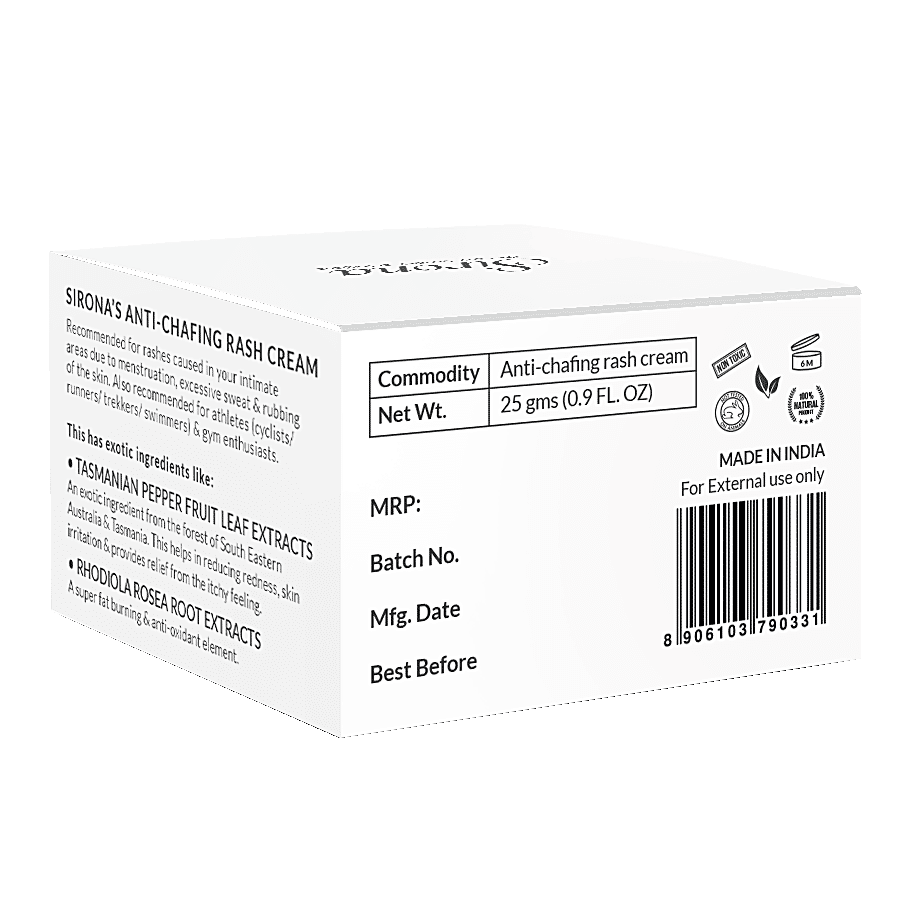 SIRONA Anti-Chafing Rash Cream for Women | Prevent Rashes from Sanitary Pads Waxing and Gymming